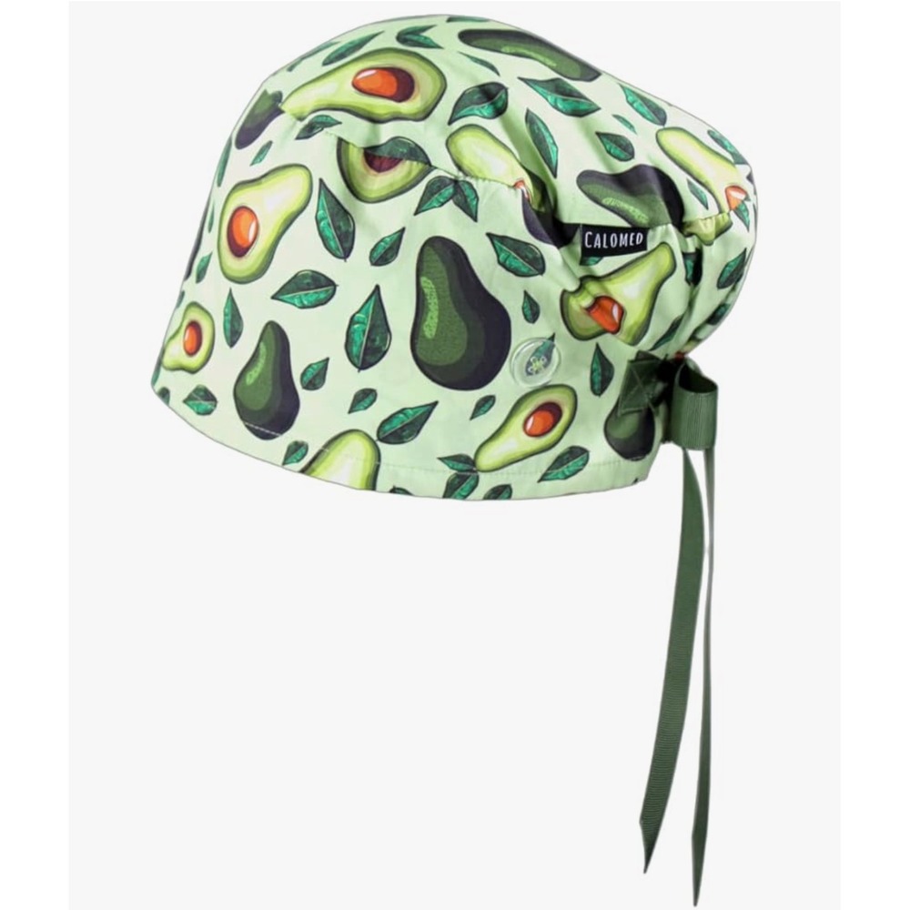 Calomed Scrub Hat Surgical Cap Adjustable Tie Avocados and Leaves